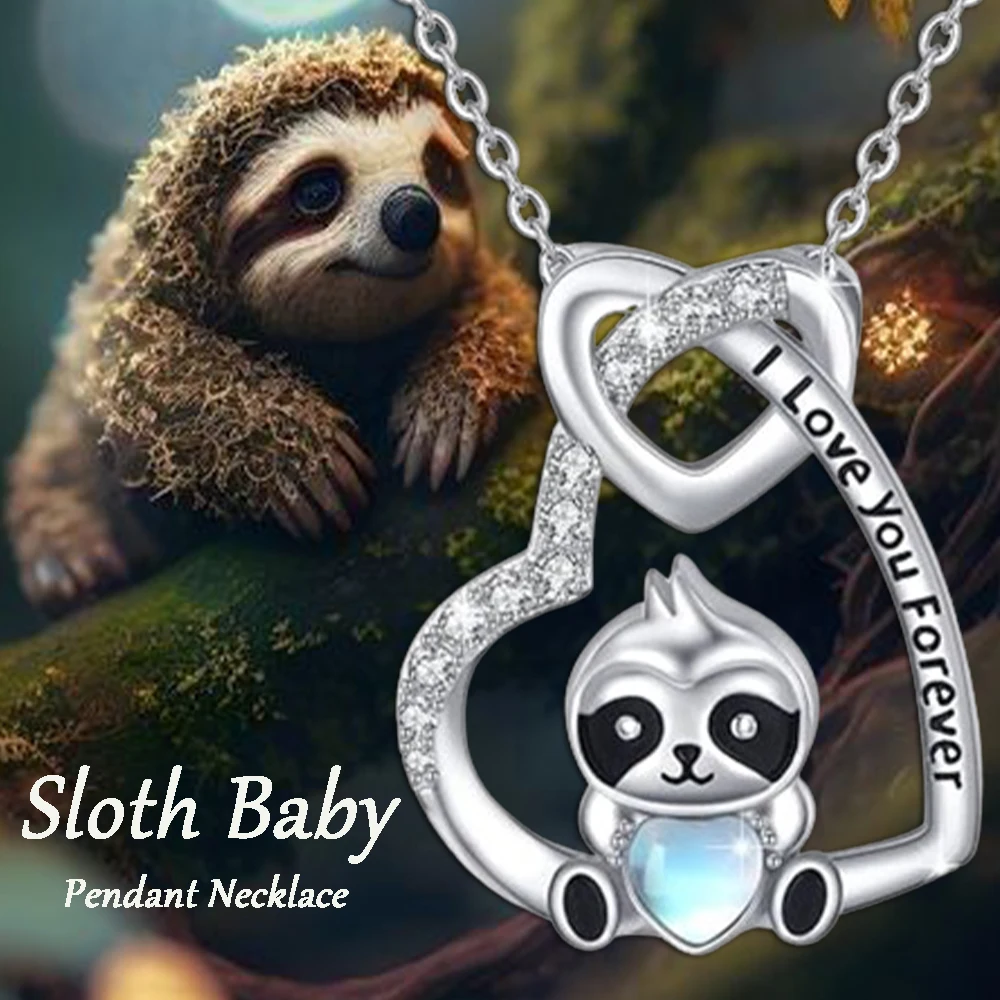 

Cute and Fashionable Cartoon Style Moonlight Gemstone Sloth Heart-shaped Pendant Necklace, A Perfect Gift for Your Family