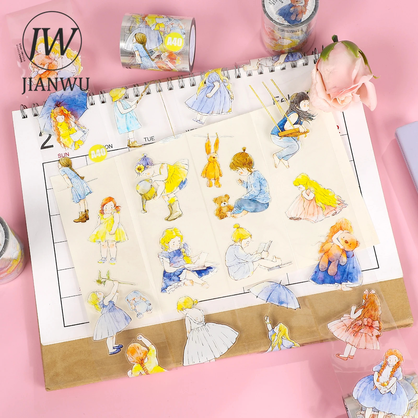 JIANWU 50mm * 600cm 귀여운 소녀 재미 있은 캐릭터 풍경 재료 콜라주 PET 테이프 크리 에이 티브 DIY 저널 스크랩북 편지지