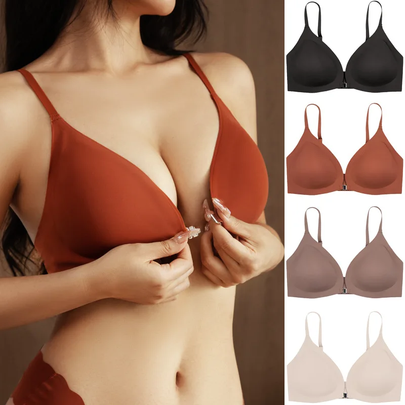 

women's Non Steel Ring Bra Gathered Underwear Girls Front Closure Sexy Bralette Thin Breathable Brassiere Push Up Invisible Bras
