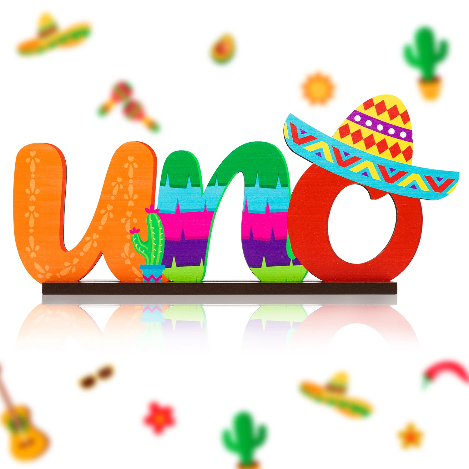 Mexican Festival ONE Wooden Desktop Centerpiece Photo Decor Props Display for 1st Birthday Party Tabletop Decoration Baby Shower