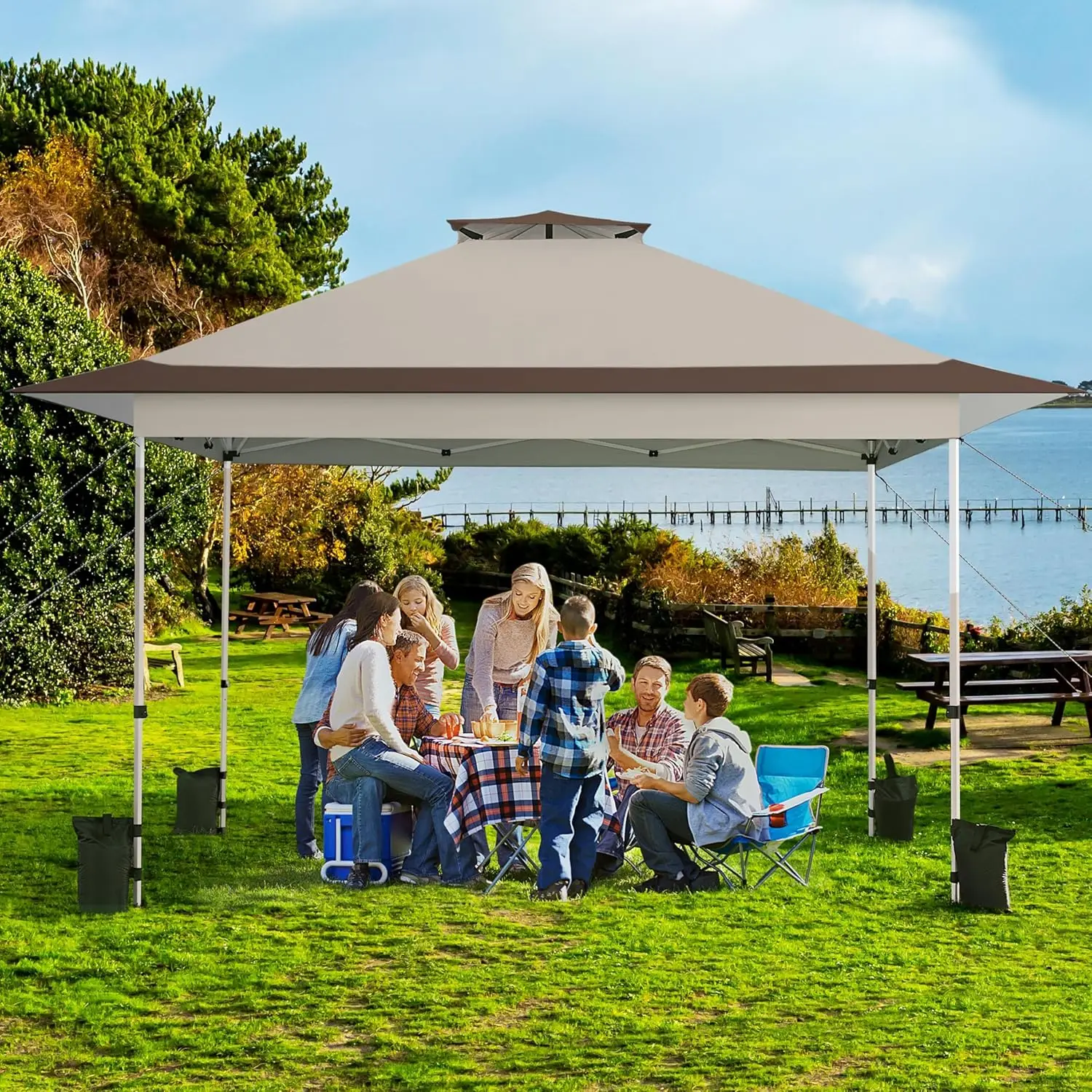 13x13 Pop Up Canopy Tent, Straight Leg Easy Single Person Set-up Folding Shelter w/Extending Eaves w/Rolling Storage Bag