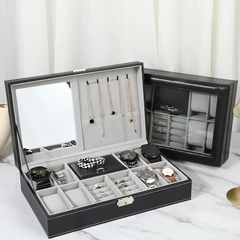 Watch Storage Box Watch Storage Bag Watch Storage Pouch Leather Storage Box KSGM PU Leather Multi-Functional Daily Storage Box Watch Box Case Ring Jewelry Storage With Lock