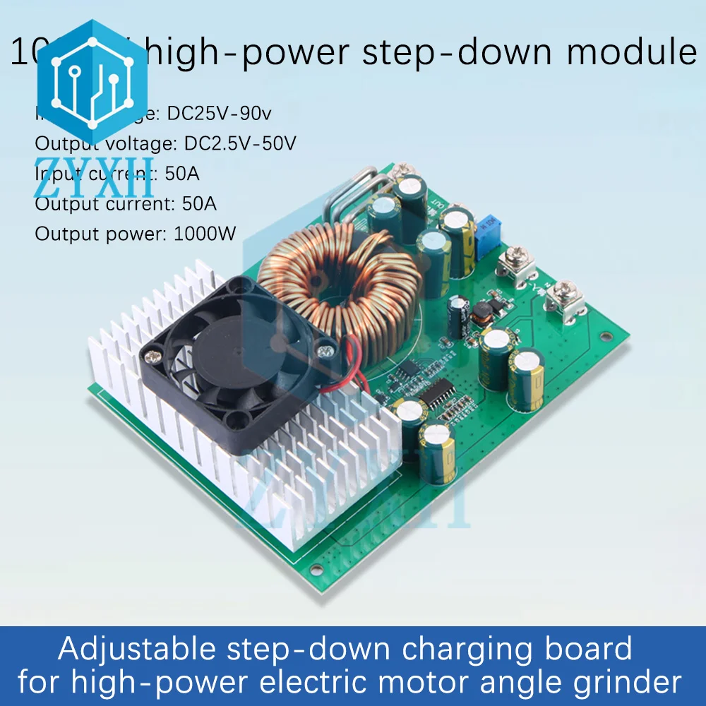 

Регулируемый понижающий модуль питания DC-DC 1000 Вт с вентилятором 25 в-90 в до 2,5 в-50 в, понижающий преобразователь источника питания с регулируемым напряжением