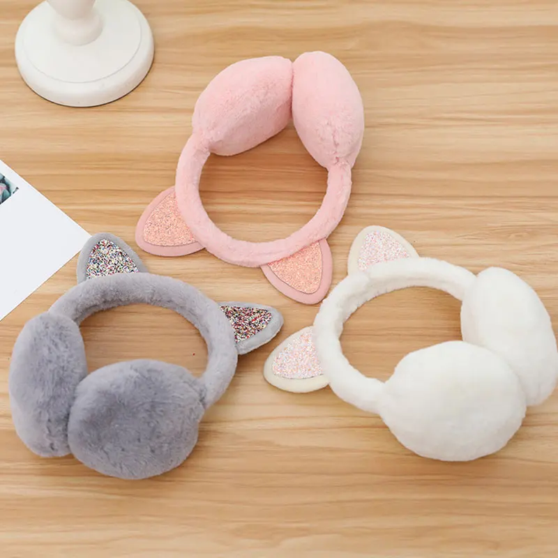 Girls Cat Ears Rabbit Fox Animal Ears Warmer Winter Cute Outdoor Cycling Sequin Earmuffs Fluffy Earflap Headband warm earmuffs fur earmuffs