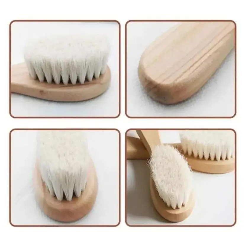 2 Pcs Newborn Wool Baby Wooden Brush Comb Newborn Hair Brush Infant Head Massager Portable Comb Hair Bath Brush Comb