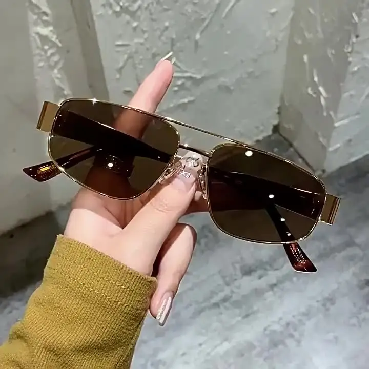 Модные солнцезащитные очки-пилоты в металлической оправе стиле панк с двойным