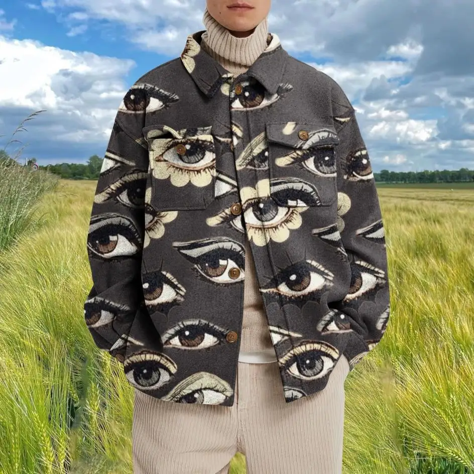 2022 Autumn and Winter Fashion New Men's Casual Lapel Hoodless Jacket / Male Slim Plaid Woolen Coat