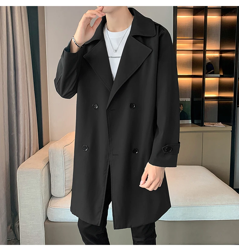 Description Picture 4 of item2023 New Spring Men Trench Fashion Korean Style Long Trench Coats Mens Casual Outerwear Jackets Windbreaker Brand Mens Clothing