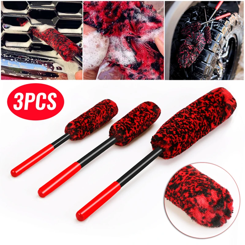 

3Pcs Wheel Woolies Plush Soft Alloy Wheel Cleaning Brush Car Detailing Brushes For Auto Motorcycle Maintenance Care Clean Tools