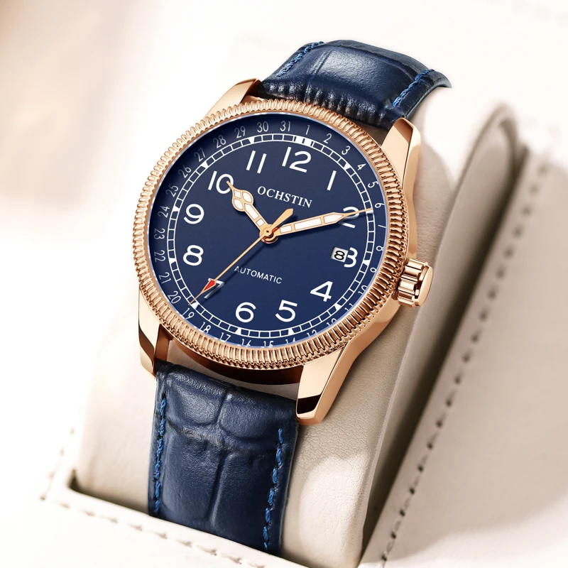 Ochstin Mechanical Men Watch Automatic Watches Man Retro Red Leather Wristwatch Top Brand Luxury Male Fashion Clock