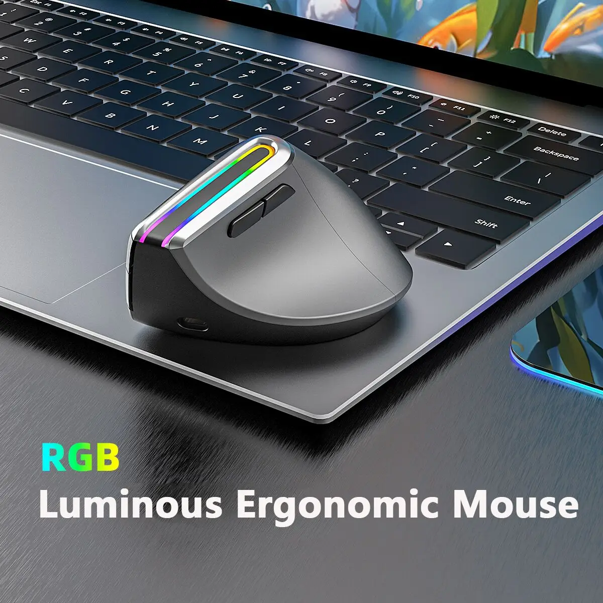 JOMAA Ergonomic RGB Wireless Vertical Mouse 2.4G USB Optical Mouse Rechargeable Bluetooth for Desktop/Laptop/PC