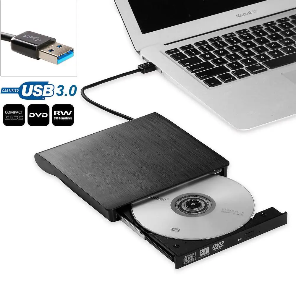 휴대용 USB 3.0 슬림 외장 DVD RW CD 라이터 드라이브, 버너 리더 플레이어, 노트북 PC용 광학 드라이브, DVD 버너, 1 개