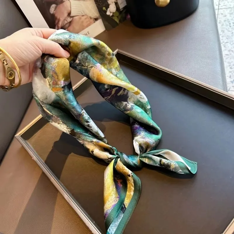 100% Natural Silk Square Scarf Women Hairband Neckerchief Wrap