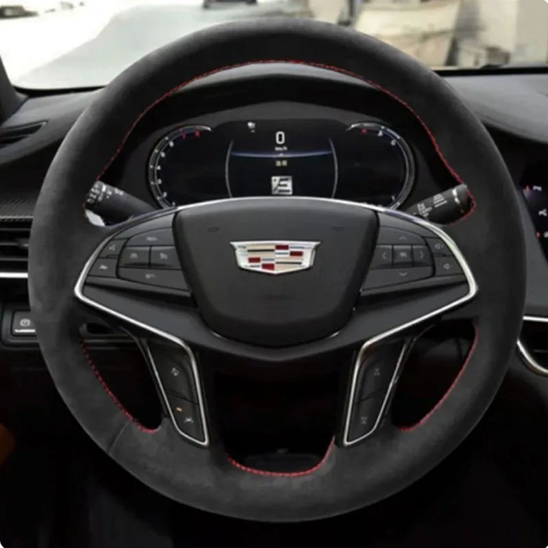 

Hand-stitched black suede wear resistant car steering wheel cover 100% Fit For Cadillac CT6 2016-2018 XT5 2016-2018 Auto Parts