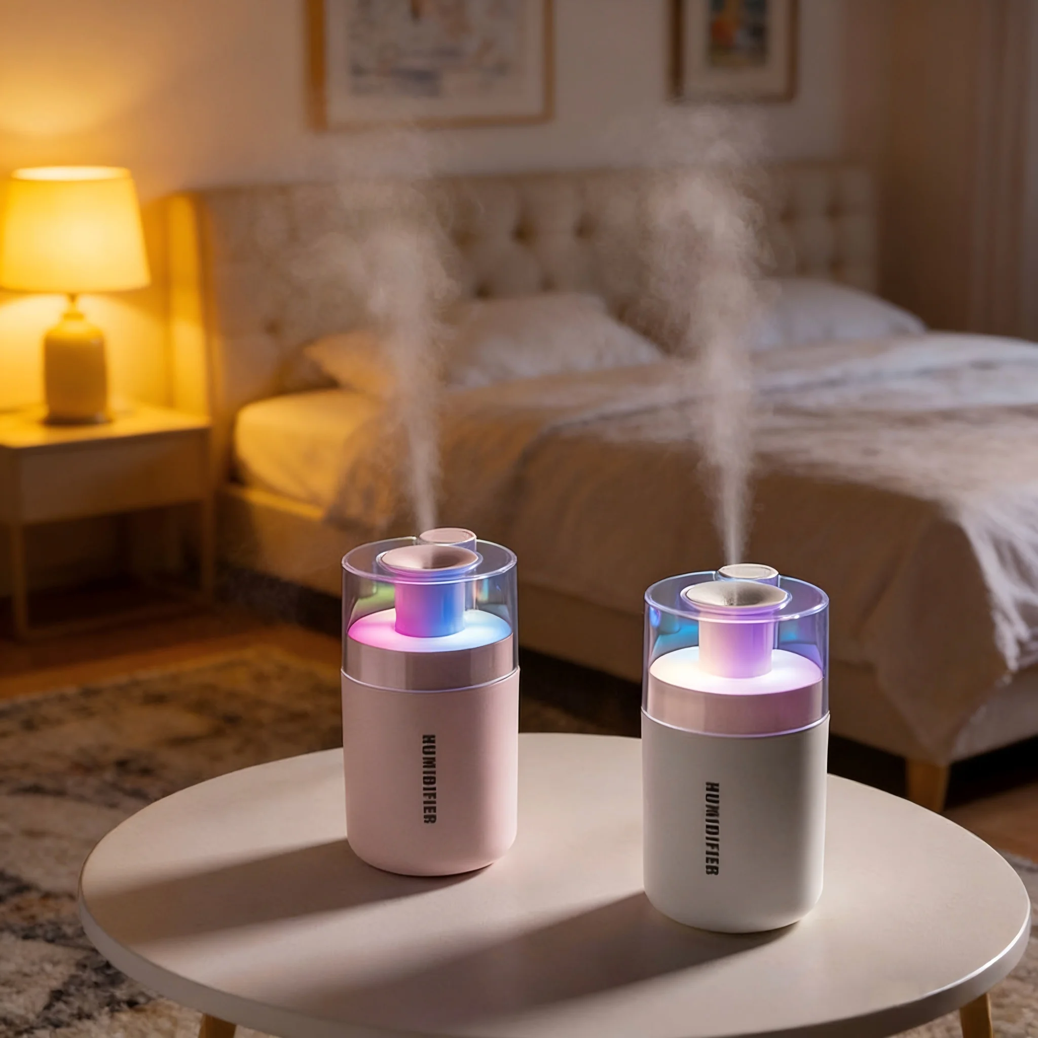Compact Humidifier with Colorful Ambient Lighting and High Mist Output