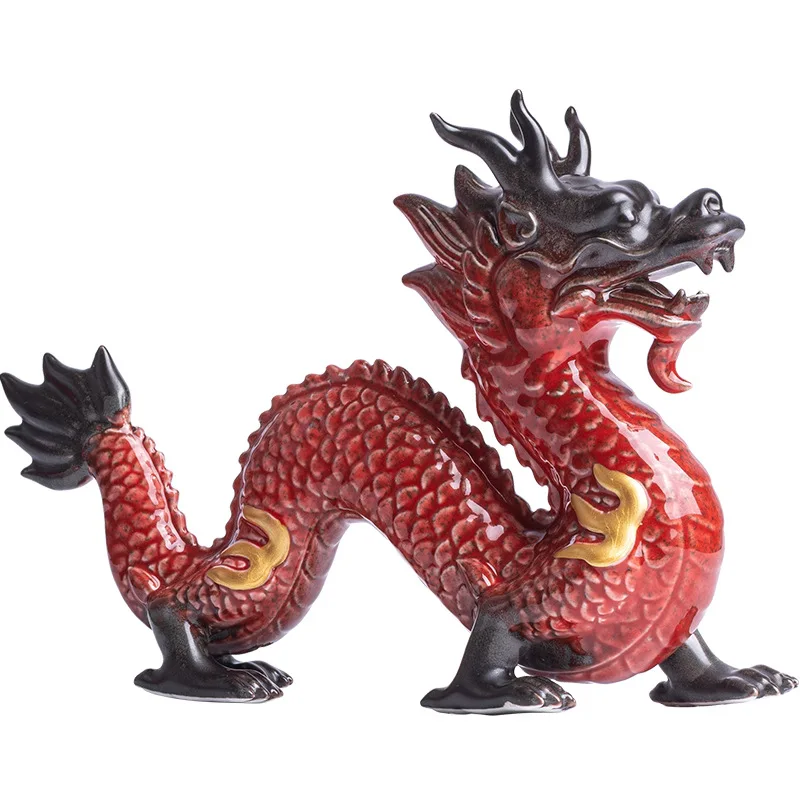 Ceramic dragon ornaments attract wealth, living room decorations, red blue , zodiac dragons, mascots, office desktop crafts