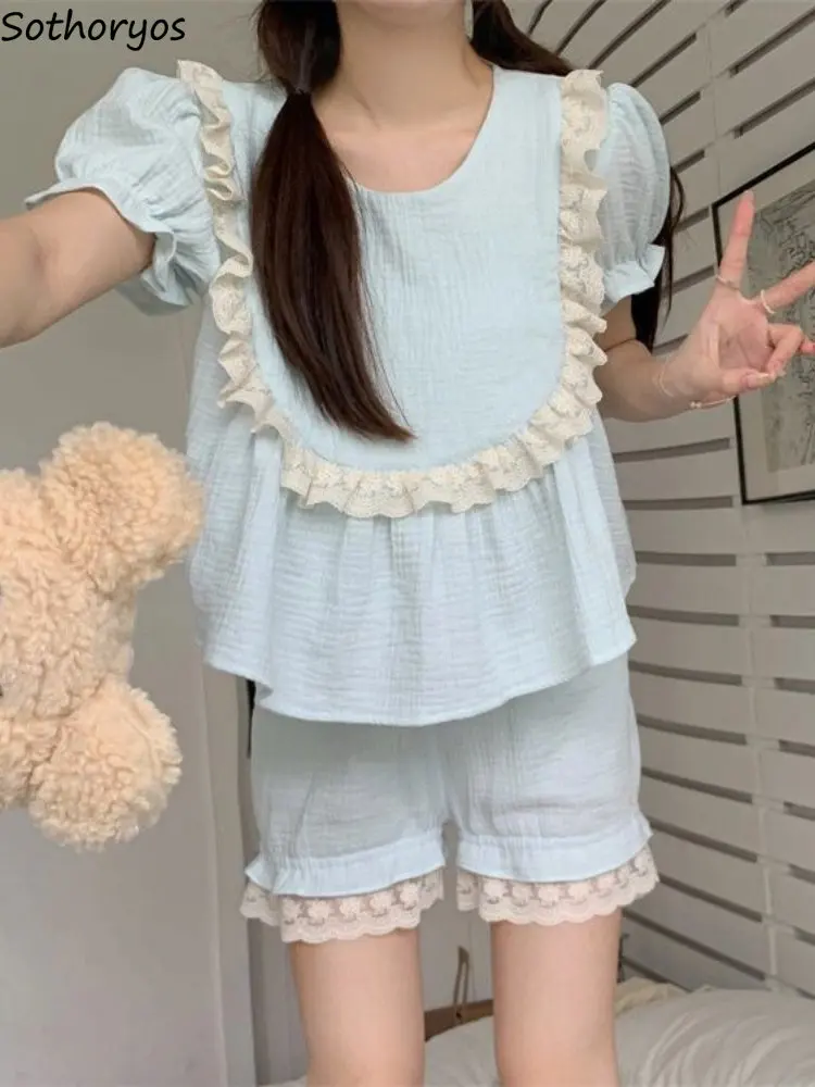 

Pajama Sets Women Candy Color Patchwork Students Leisure Sweet Round Neck Romantic Attractive Popular Daily Soft Elegant Design