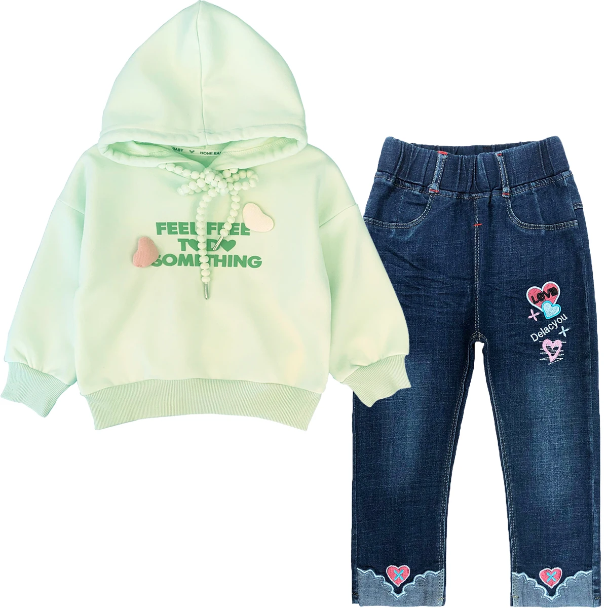 

2-7Years Little Girls Sets 2Pcs Clothes Long Sleeve T-Shirt and Jeans Spring Autumn Clothing