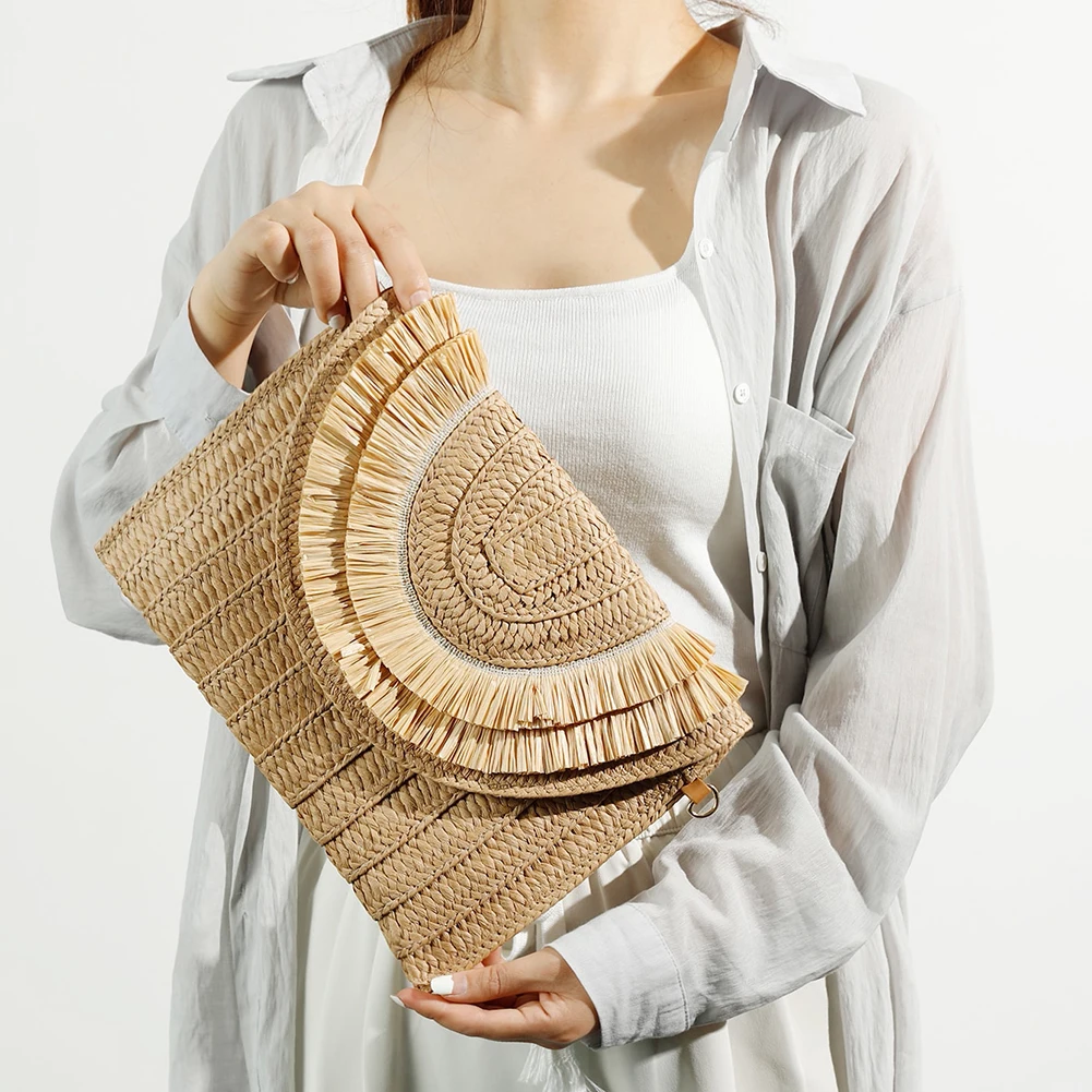 Raffia Straw Envelop Clutch