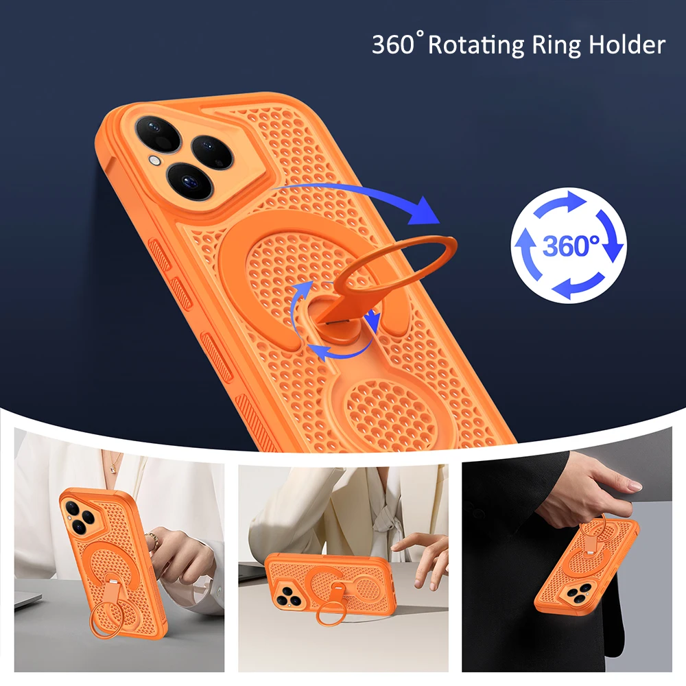Magnetic Mesh Heat Dissipation Case with 360° Rotating Ring Holder and Magsafe Compatibility