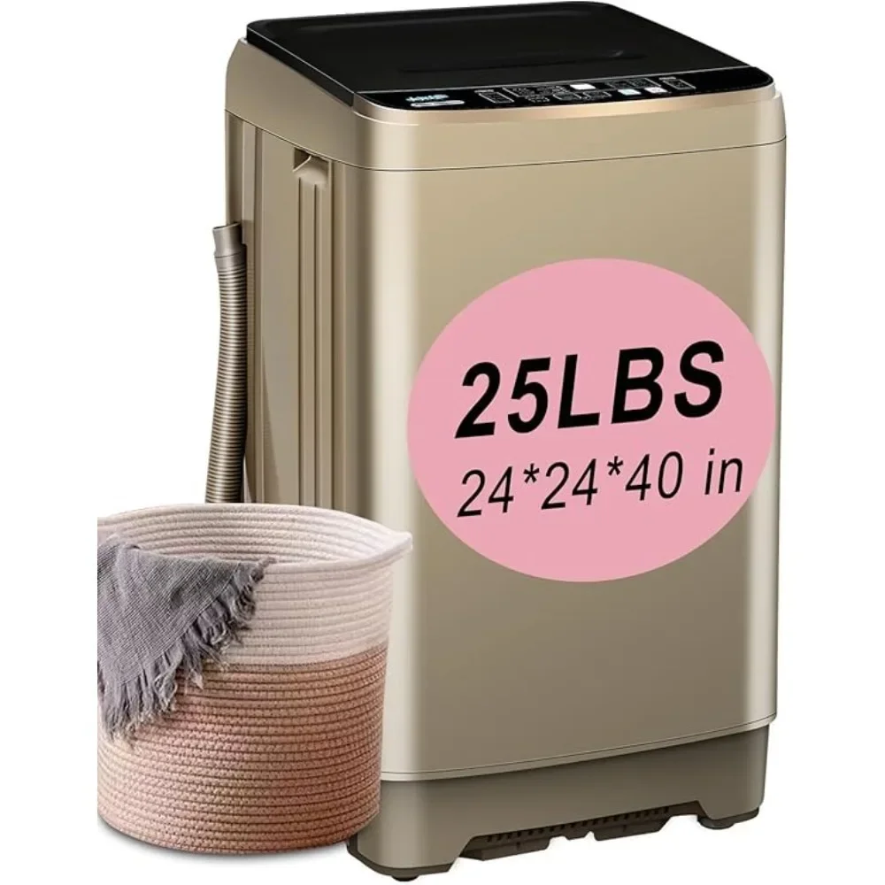 Full-Automatic Washing Machine 25 lbs Portable Washer 10 Wash Program & 8 Water Level Drain Pump For Camping Apartment