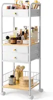 HBlife Floor Makeup Organizer Storage Cart, Make Up Organizers with Drawers, Vanity Cosmetics Display Cases Holder for Skincare 1