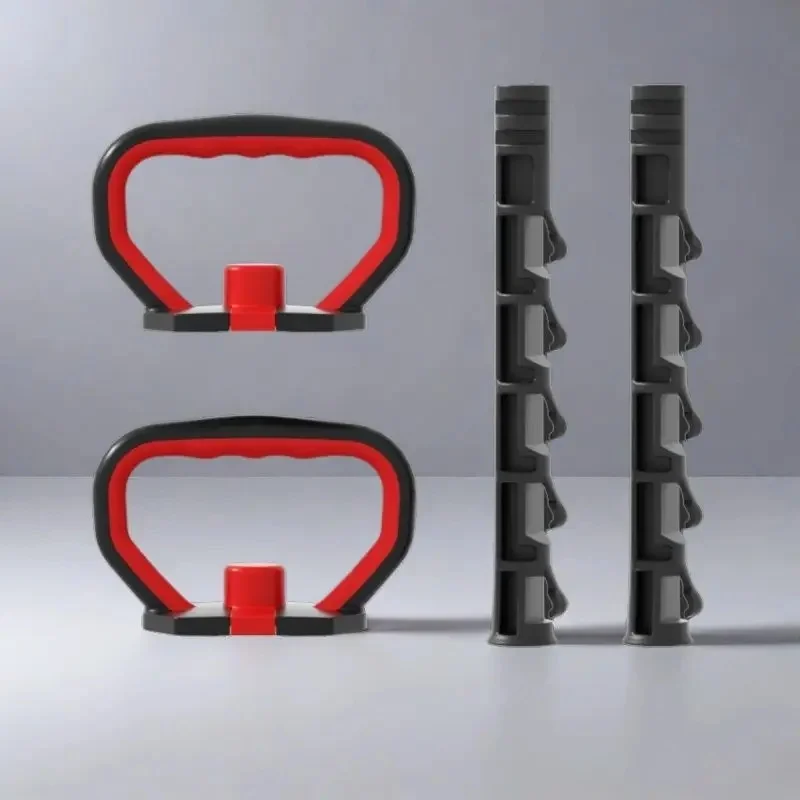 Three generations of red and black kettle bell handle 2+2 poles