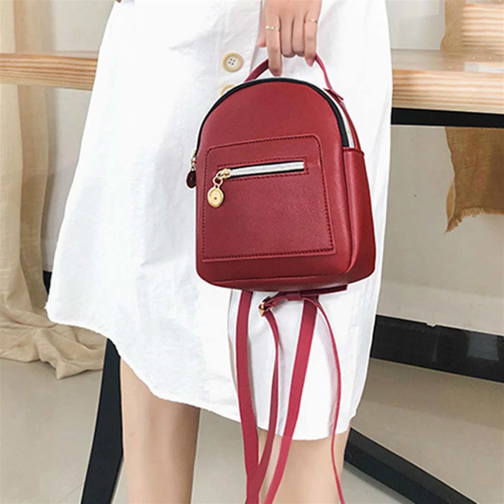 Mini Backpack for Women PU Leather Multifunction Crossbody Bag Small Fresh Solid Color Ladies Phone Pouch Pack Shoulder Bag