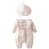 Autumn Spring Lovely Princess Style Infant Baby Girls Long Sleeve Jumpsuit+Hat Baby Girl Clothing Toddler Baby Girl Romper