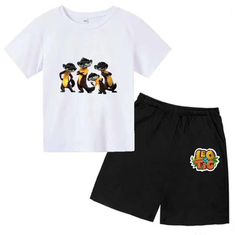 

Kids Leo&Tig Anime Print Summer Casual 2pcs Shorts Sleeve T-shirts Tees+Pants Sets 3-14 Years Boys Girls Outfits Trendy Clothes