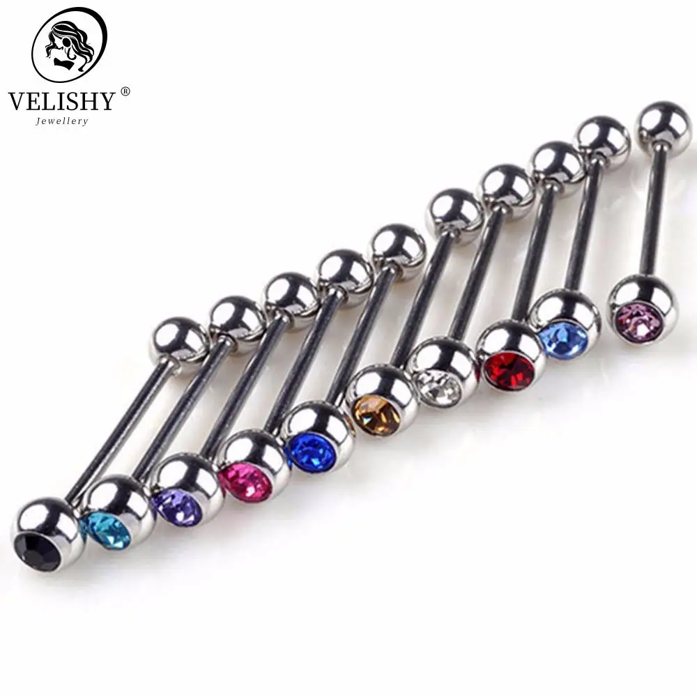5pcs Mixed Colors Stainless Steel Tongue Studs Crystal Ball Tongue Bars