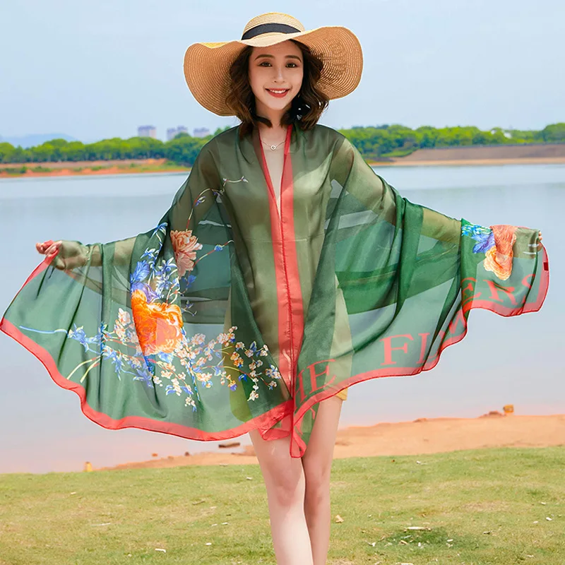 New Design Women's Chiffon Scarf Summer Beach Shawl Travel Tulle Cape Print Scarf Sun Protection Headscarf Free Shipping