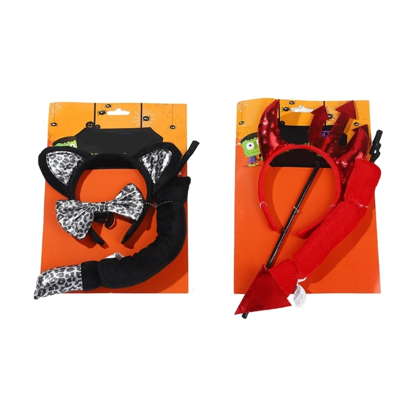 

Pitchforks Devil Horn/Ear Headband Bow Halloween Cat/Demons Cosplay Party Props
