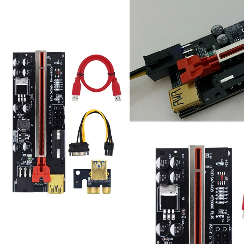 

PCIE Райзер VER009C PLUS PCI-E Райзер 1X до 16X PCI Экспресс адаптер карта с USB 3,0 SATA 15-контактный кабель питания