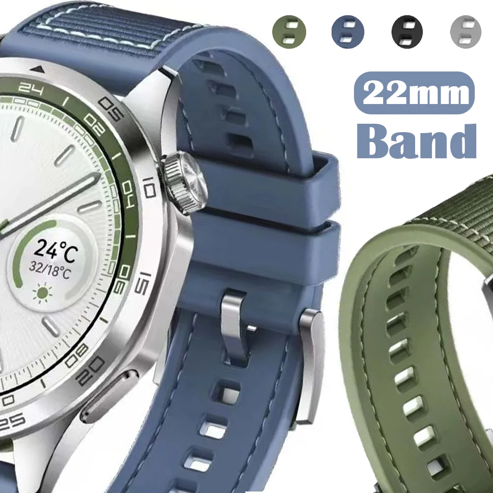 Universal 22mm Nylon+Silicone Sports Watch Strap Bracelet