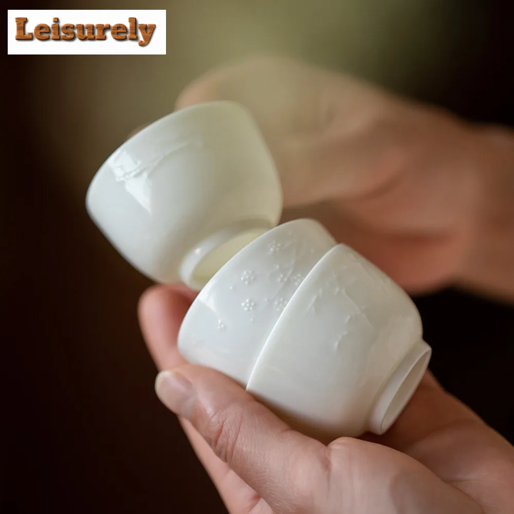 Antique Relief Pine Plum Bamboo Teacup White Porcelain Aroma Smelling Cup Tea Art Training Supplies Meditation Cup Kungfu Teaset