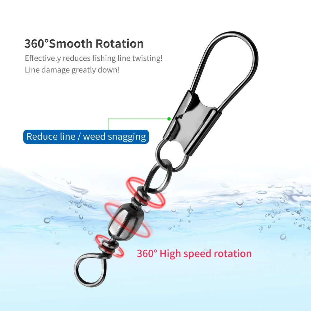 40pcs Fishhook Lure Swivels Size 6#-10# Fishing Connector Pin Bearing Rolling Swivel Carp Tackle
