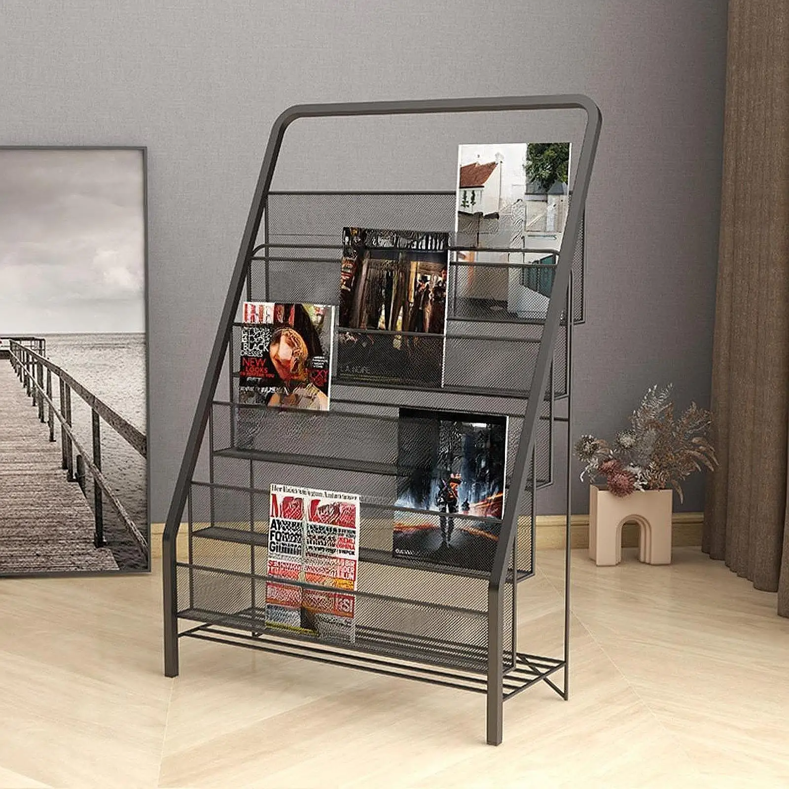 Kids Sling Bookshelf 3 Tier Kids Room Book Holder Magazines Reading Book Coloring Picture Drawing Display Stand