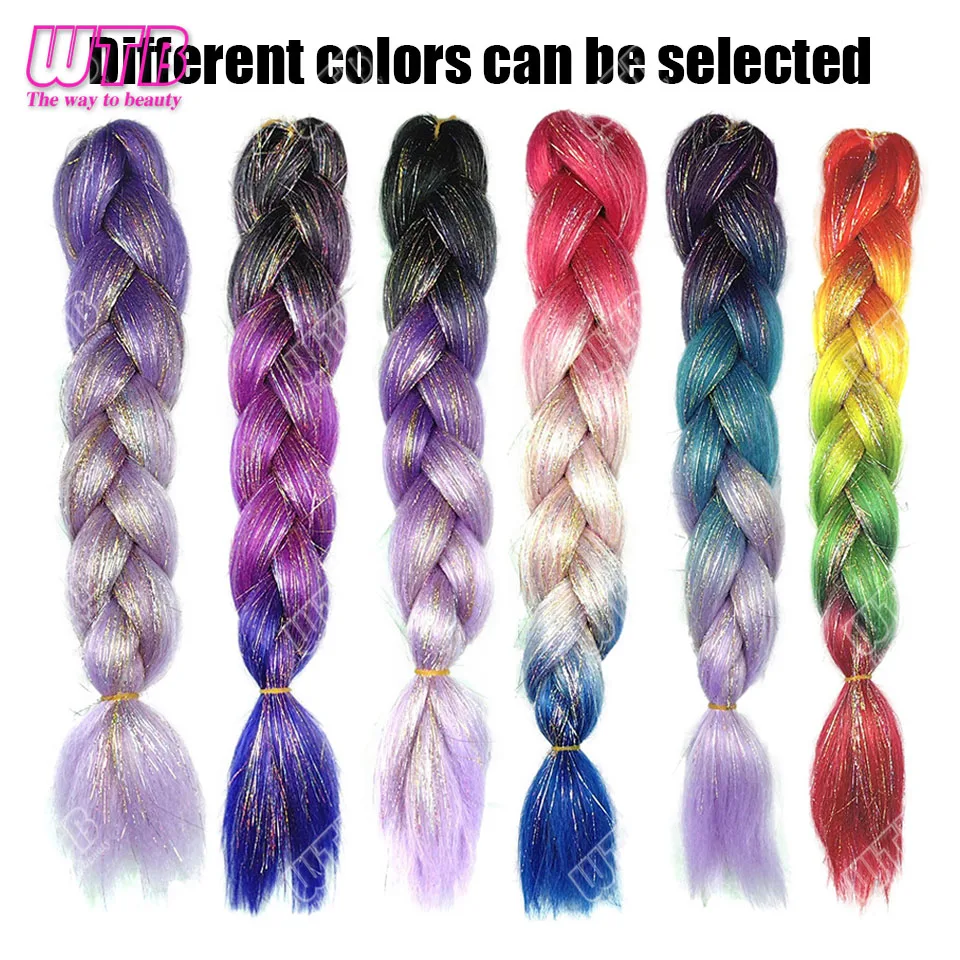 Women's Jumbo Glitter Synthetic Braids Extensions - Long Straight Ombre Hair with Tinsel Highlights for Halloween party use 4