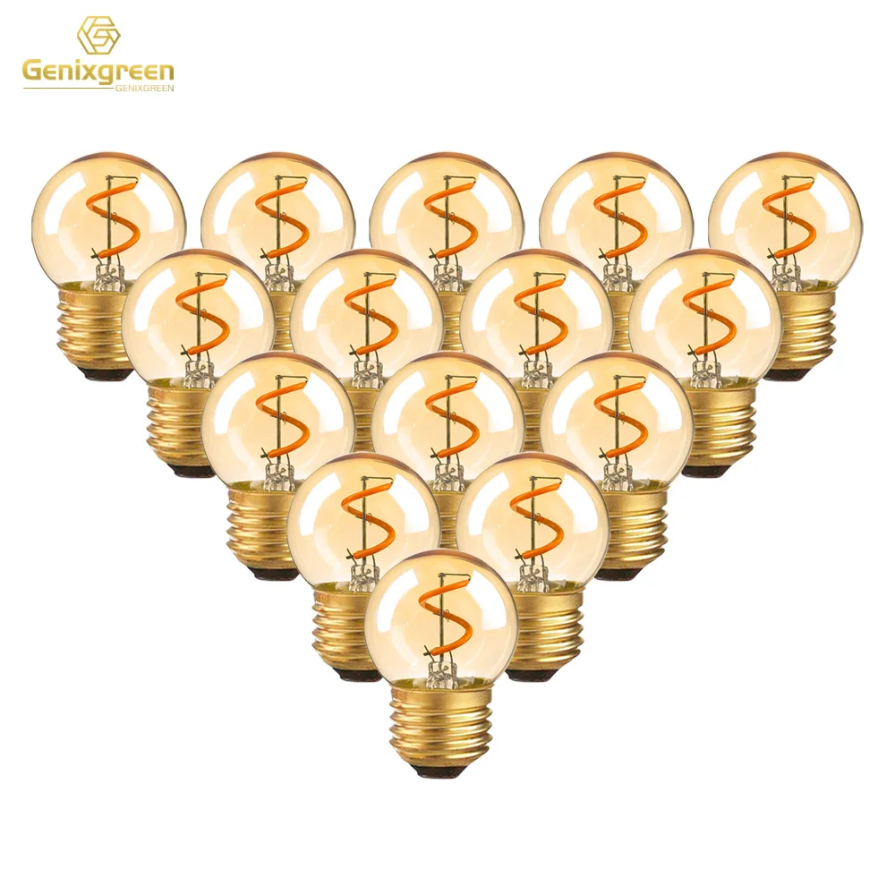 

E27 Base Spiral LED Filament Light Bulbs Amber Glass Dimmable 1.5W Small Globe Decor Bulbs For G40 String Light Indoor Lighting