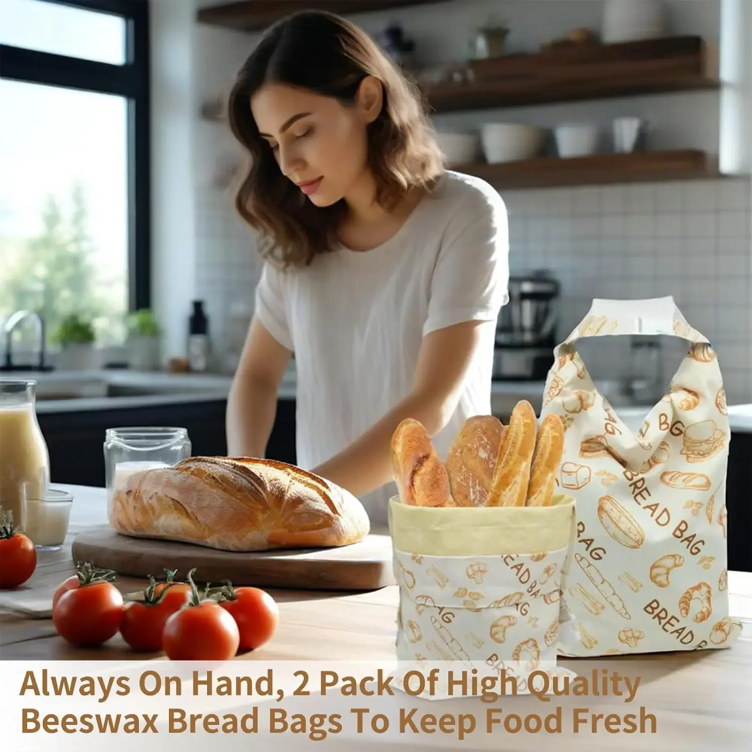 Beeswax Bread Bags for Sourdough 2 Pack Bread Bags for Homemade Bread Reusable Bread Bags with Beeswax Fabric Lining 12x17in 6