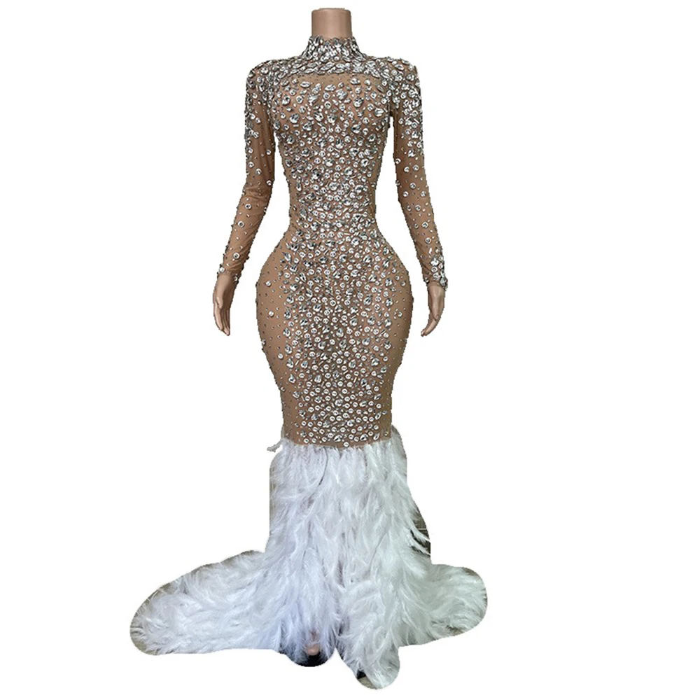 Feather costume nightclub dance performance High quality  elegant Wedding Party dress Formal Grand banquet dresses