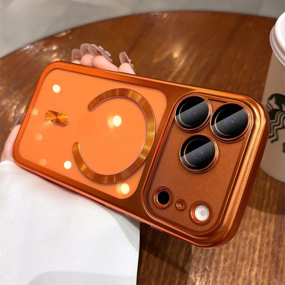 Official Orange Magnetic MagSafe Case - Transparent Soft TPU Camera Protector Cover