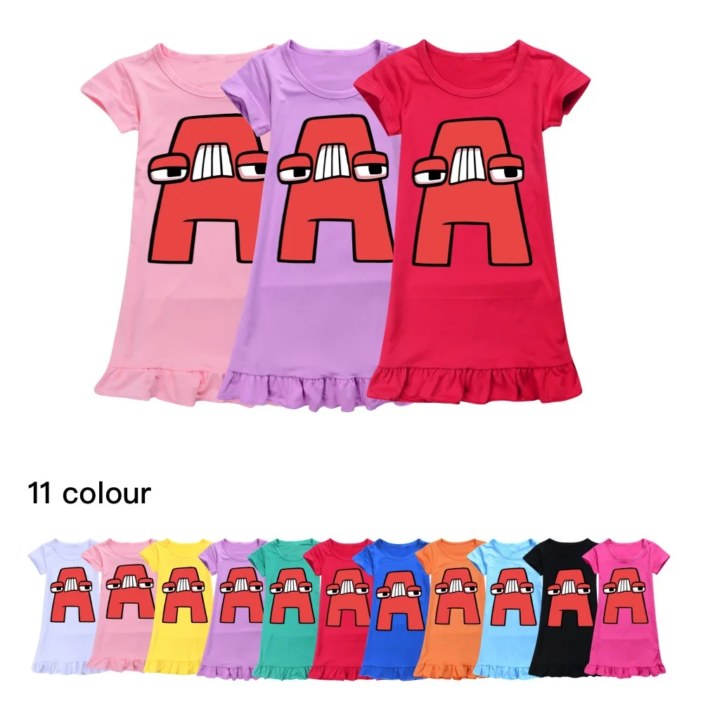 

Cute Alphabet Lore Girls Dress Summer Cartoon Nightgown Children Clothes Short Sleeve Pajamas Princess Nightdress Kids Sleepwear