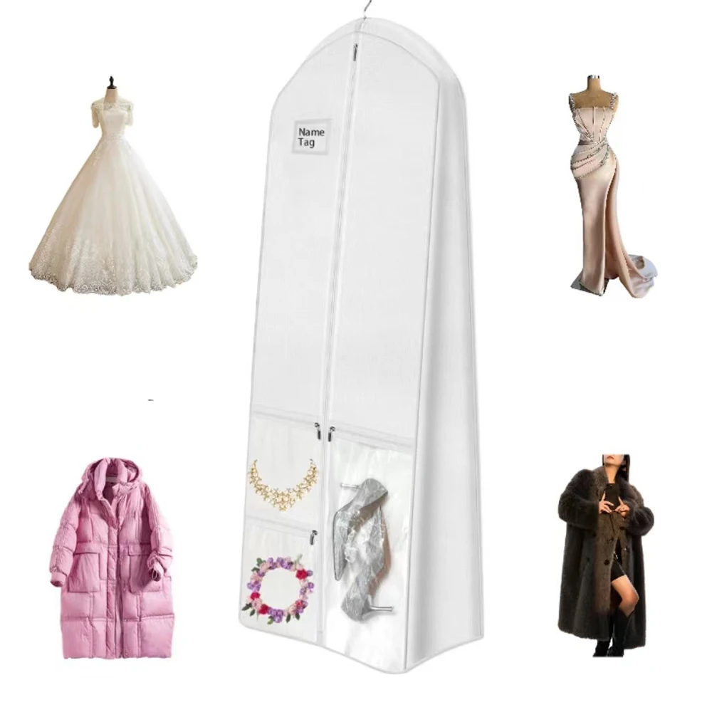 71" Wedding Dress Garment Bag Gusseted Long Dress Bag for Bridal Gown With Accessory Pockets Extra Large Wedding Gown Dust Cover 2