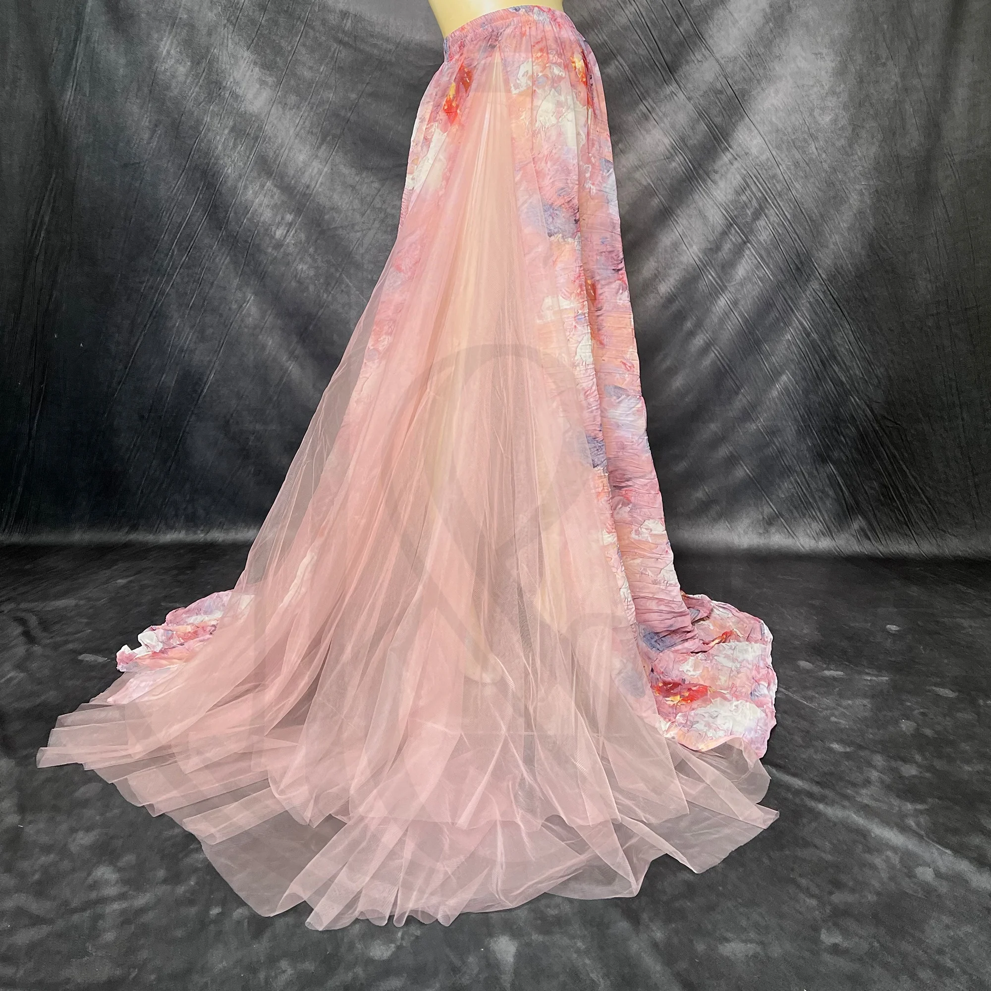 Don&Judy Maternity Dress Photography Off Shoulder Tie Dye Print Side With Tulle Party Wedding Gown Pregnant Women Photoshoot Set