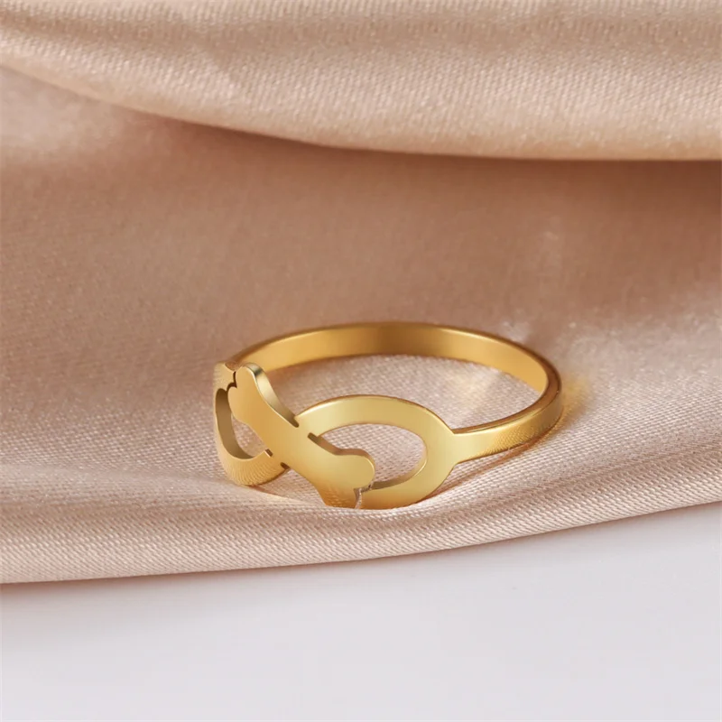 Minimalist Rings Dog Bone Paw Girls Gold Color Stainless Steel Ring Women's - PeticaDeals