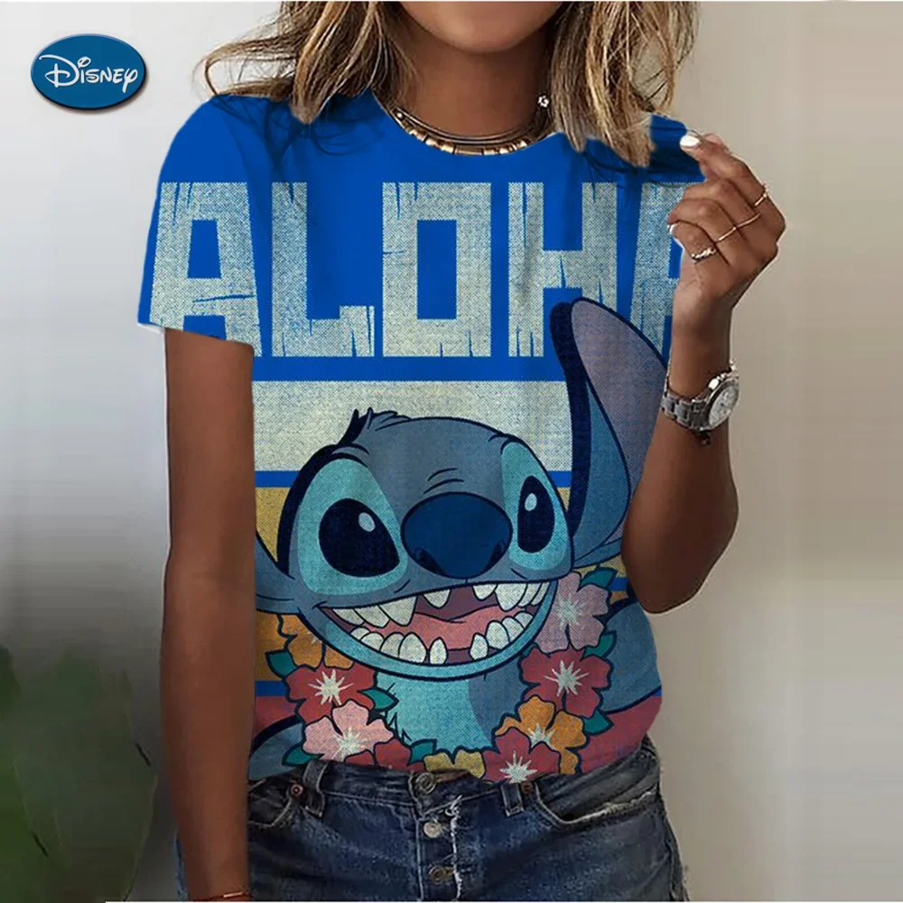 Disney-Lilo Feminina e Stitch Engraçado Dos Desenhos Animados T-Shirt, Top Gráfico Kawaii, Camiseta Bonito Manga, Streetwear Feminino Tees, Y2K