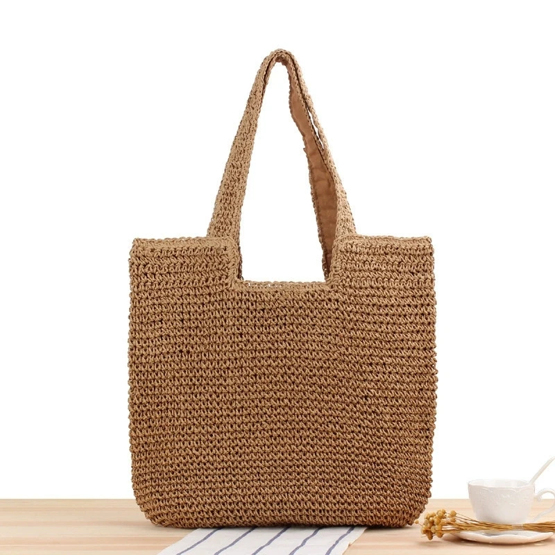 French Summer Woven Beach Handbag Shoulder Bag, Braided Style Single Tote Bag, Leisure Armpit Bag, Large Shopping Bag for Women