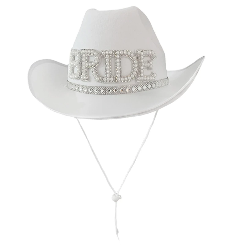 Cowgirl Hats White Elegant Cowgirl Hat Bride Wedding Photo Costume Props Summer Outdoor Women Girl Hat Western Style Cowboy Caps